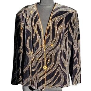 Vintage Embellished Black Velvet Jacket With and Silver with Gold Trim